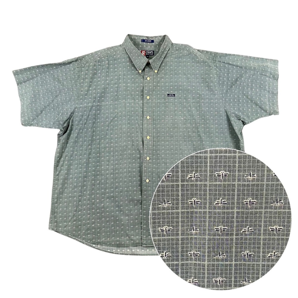 Chaps Ralph Lauren Mens Shirt 4XB Green Dragonfly Print Short Sleeve Button